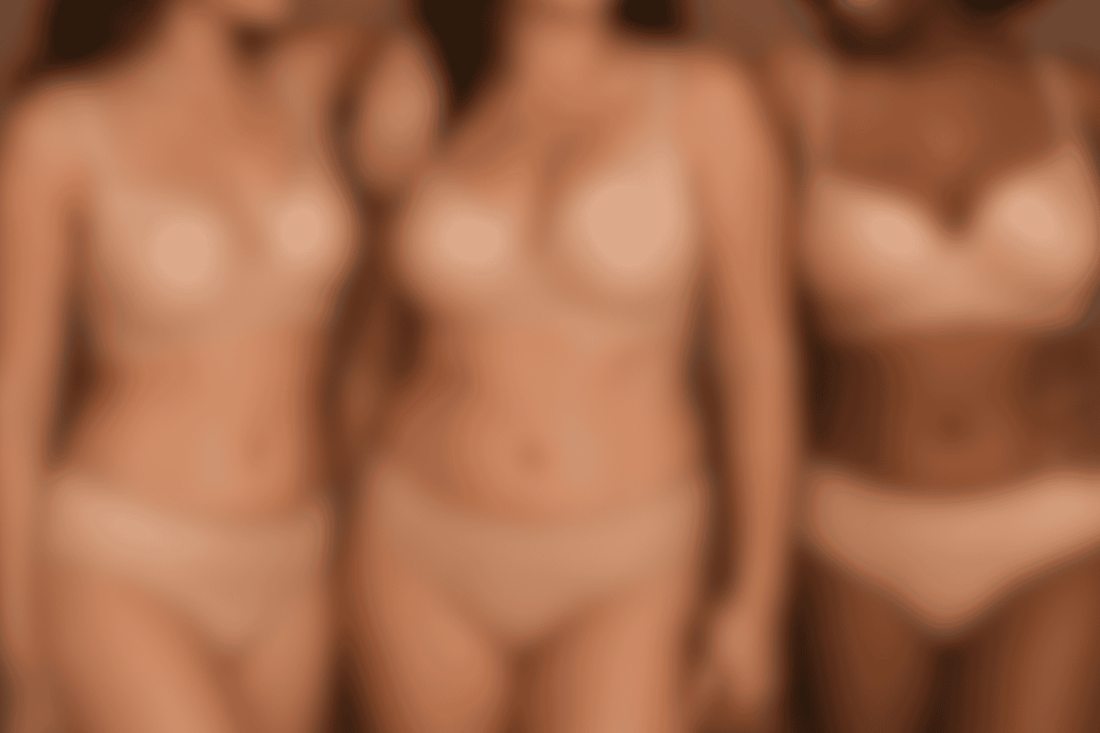 “Nude Symmetrista Signature Bra for uneven breasts, shown from multiple angles.”